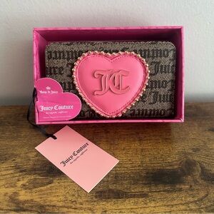 New Juicy Couture Love Never Dies Heart Wallet Taupe Brown Monogram Gift Gold